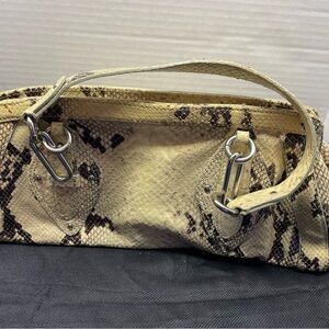 Cole Haan Beige and Dark Brown Snakeskin-Print Shoulder Bag